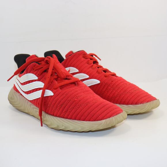 Adidas Sobakov Red Knit Sneakers Size 12 Scarlet White Gum Sole - Picture 1 of 7